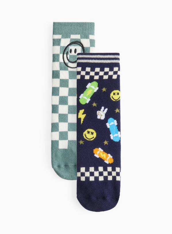 Grey Checked Skater Thermal Socks  4-6.5